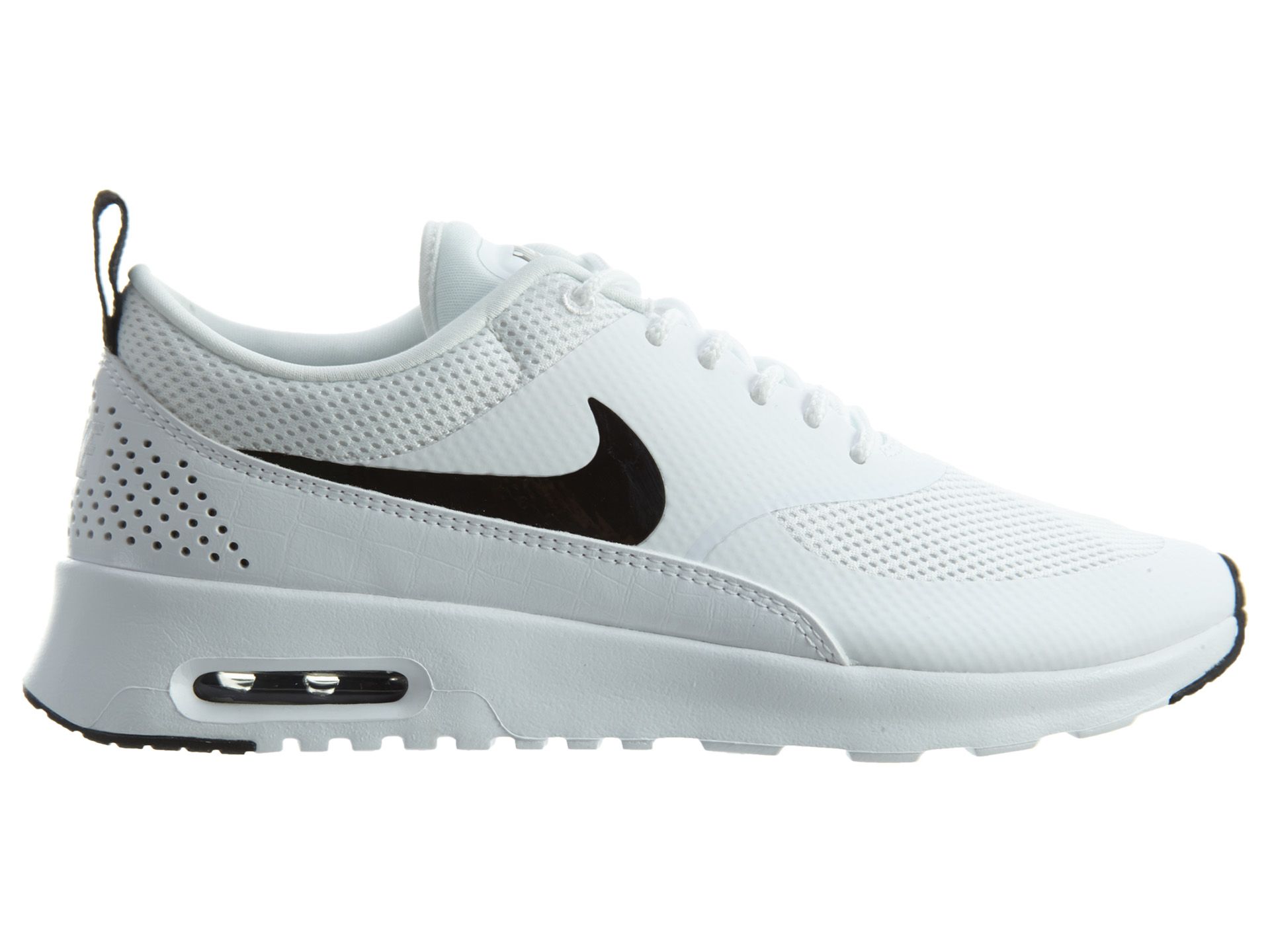 nike air max thea white with black tick white laces modelled