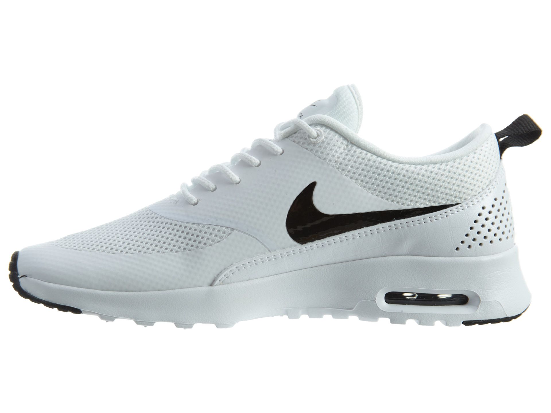 nike air max thea white with black tick white laces modelled